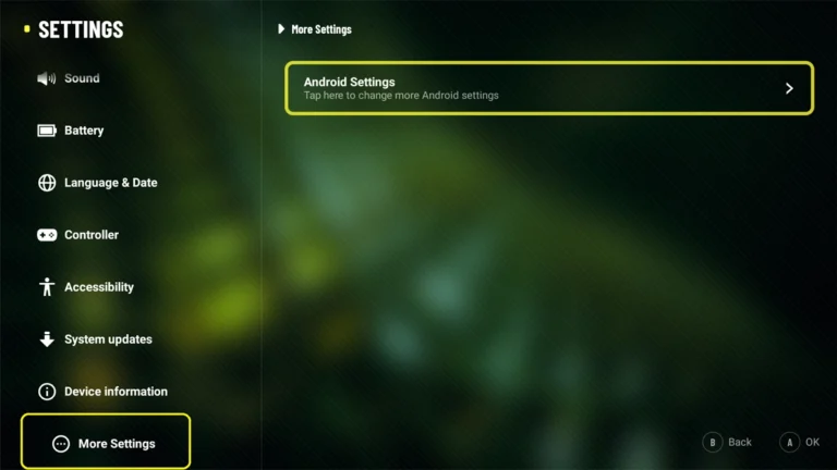 The 'Advanced' menu within the System settings.