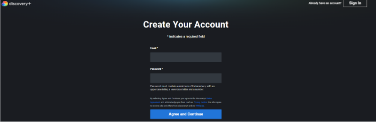 Create A New Account 