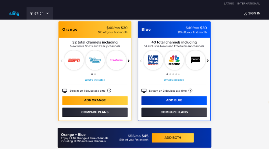 Entertainment Channels - Sling Blue 