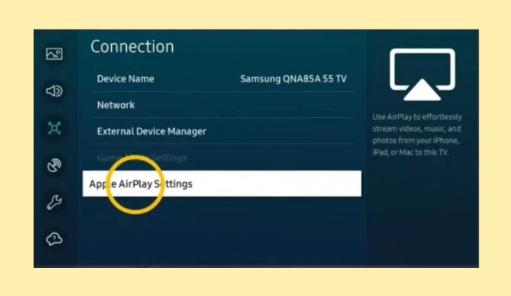 ensuring that AirPlay is activated on your Samsung TV