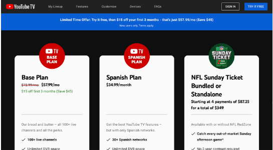 YouTube TV Packages
