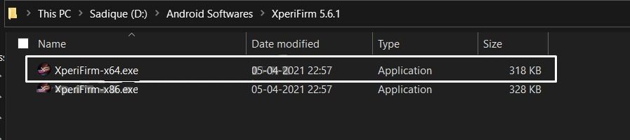 the XperiFirm-x64.exe file