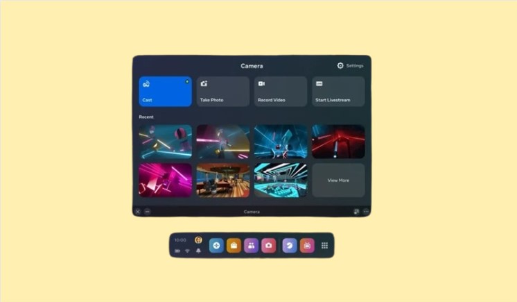 Camera' menu on a Meta Quest 3 headset, with the 'Cast' option selected